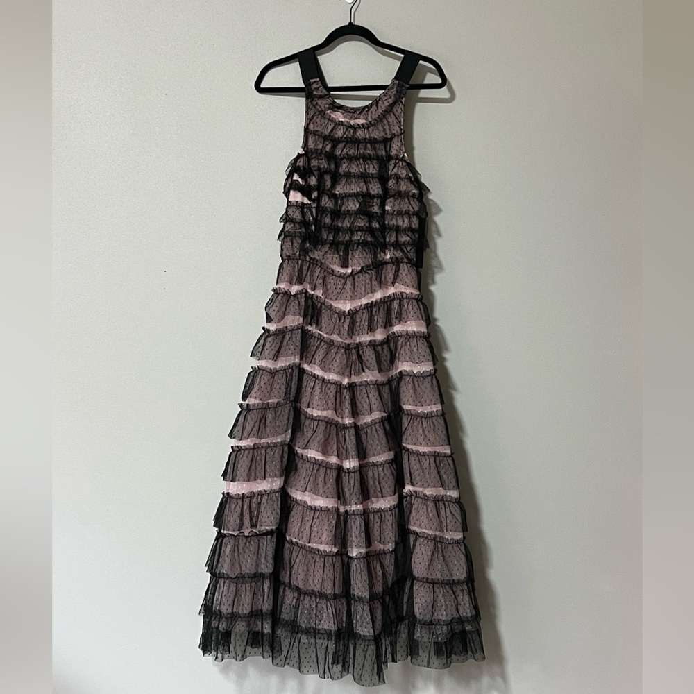 ANTHROPOLOGIE Sleeveless Halter Ruffled Tulle Midi Dress